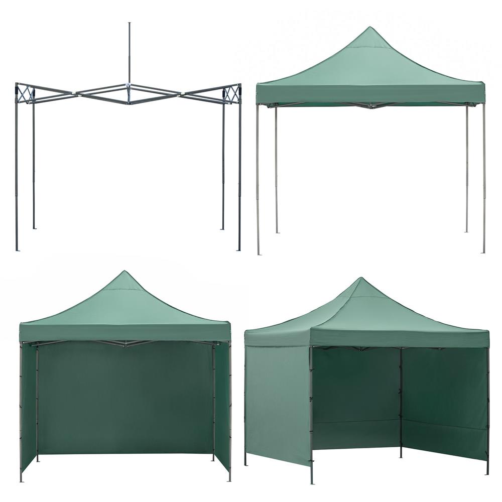 Pavilion pliabil gradina 3x3 m cu acoperis impermeabil si 3 pereti laterali, structura metalica, inaltime reglabila, verde