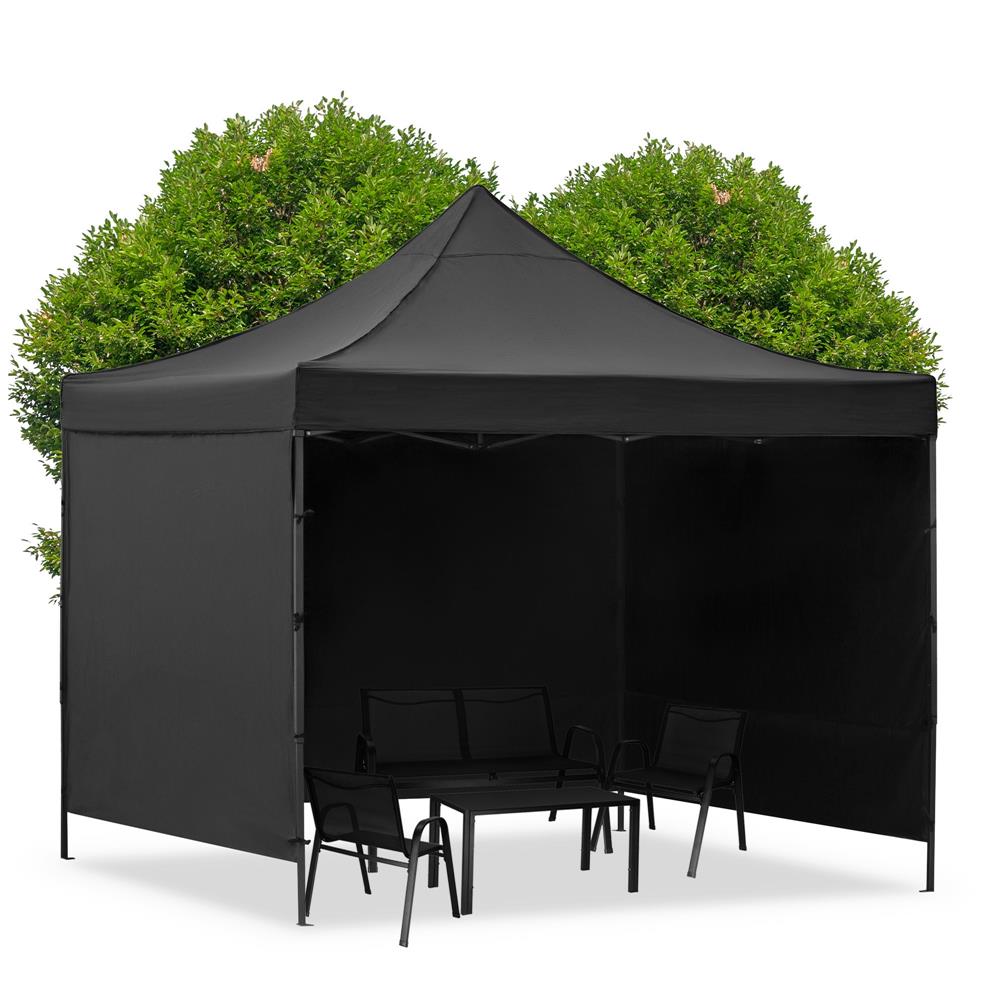 Pavilion pliabil gradina 3x3 m cu acoperis impermeabil si 3 pereti laterali, structura metalica, inaltime reglabila, negru