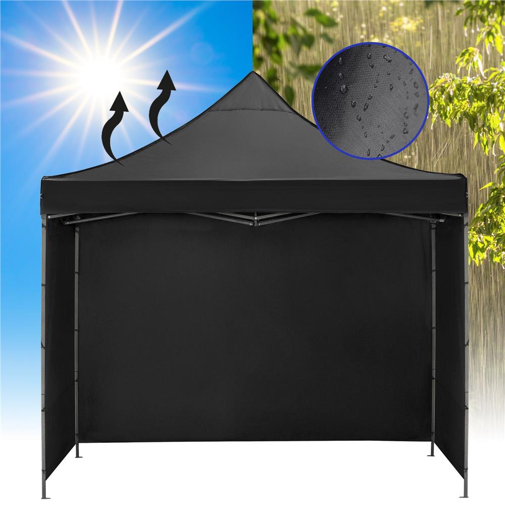 Pavilion pliabil gradina 3x3 m cu acoperis impermeabil si 3 pereti laterali, structura metalica, inaltime reglabila, negru