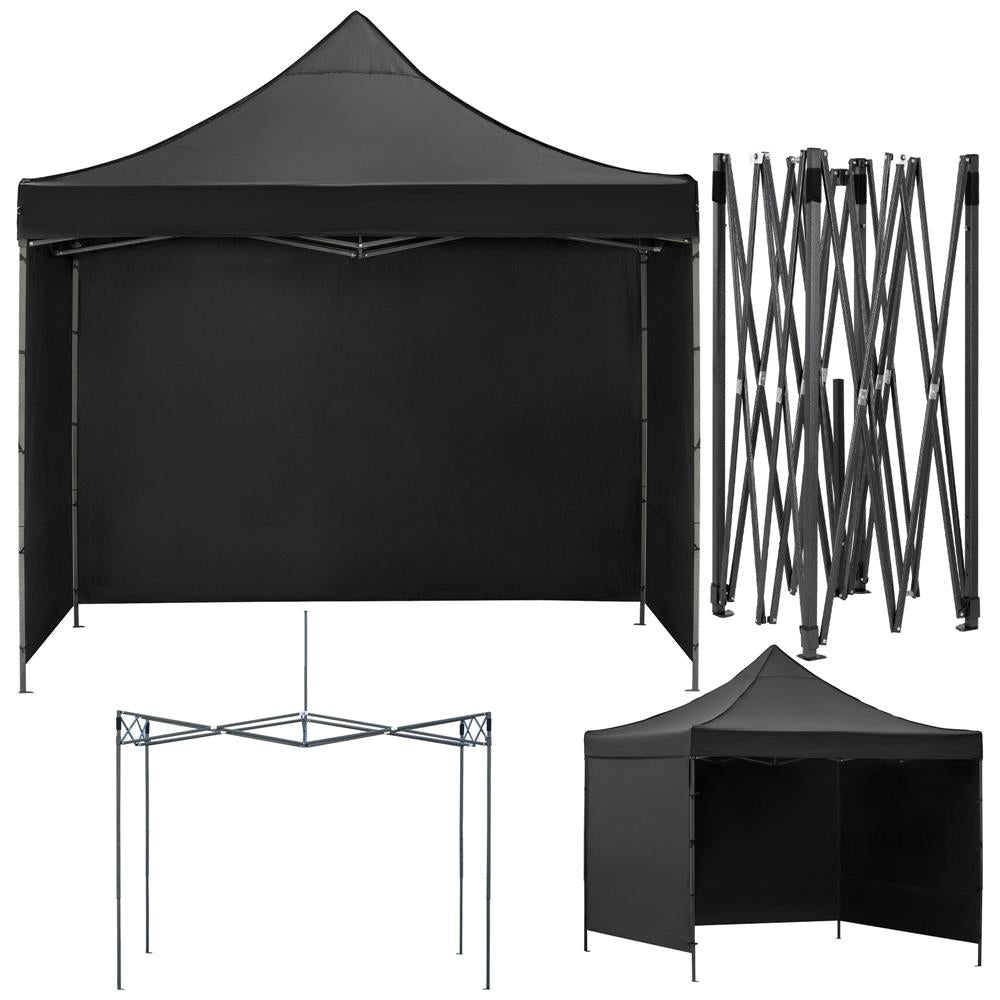 Pavilion pliabil gradina 3x3 m cu acoperis impermeabil si 3 pereti laterali, structura metalica, inaltime reglabila, negru