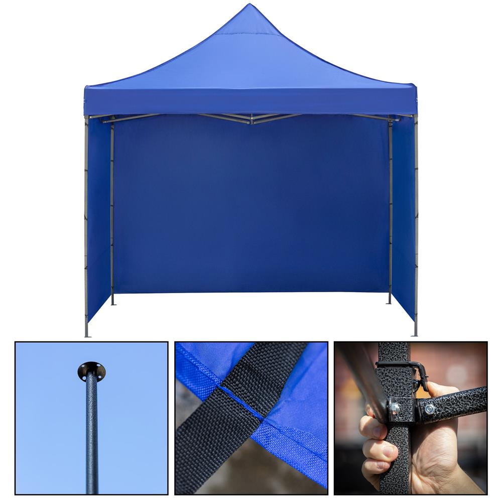 Pavilion pliabil gradina 3x3 m cu acoperis impermeabil si 3 pereti laterali, structura metalica, inaltime reglabila, albastru