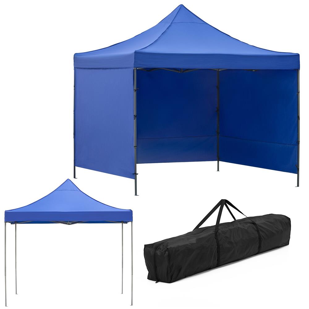 Pavilion pliabil gradina 3x3 m cu acoperis impermeabil si 3 pereti laterali, structura metalica, inaltime reglabila, albastru