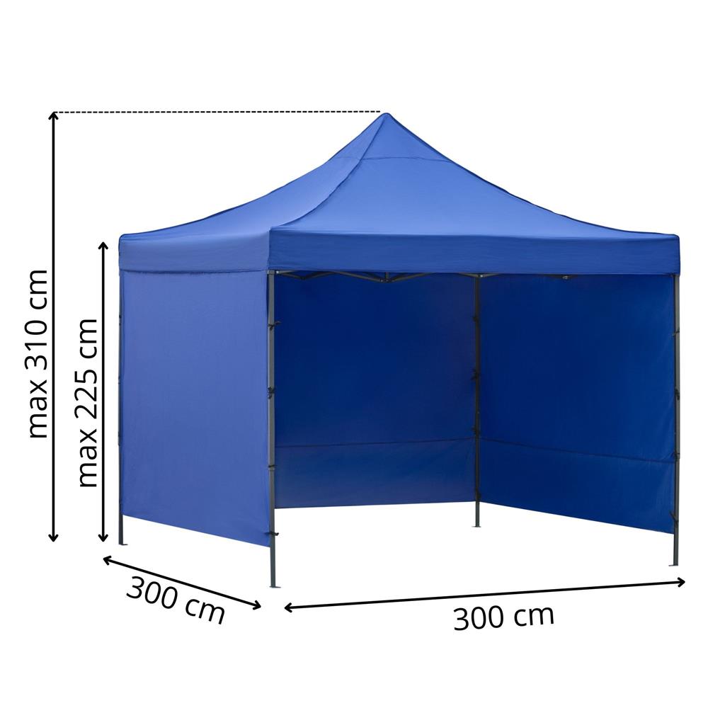 Pavilion pliabil gradina 3x3 m cu acoperis impermeabil si 3 pereti laterali, structura metalica, inaltime reglabila, albastru