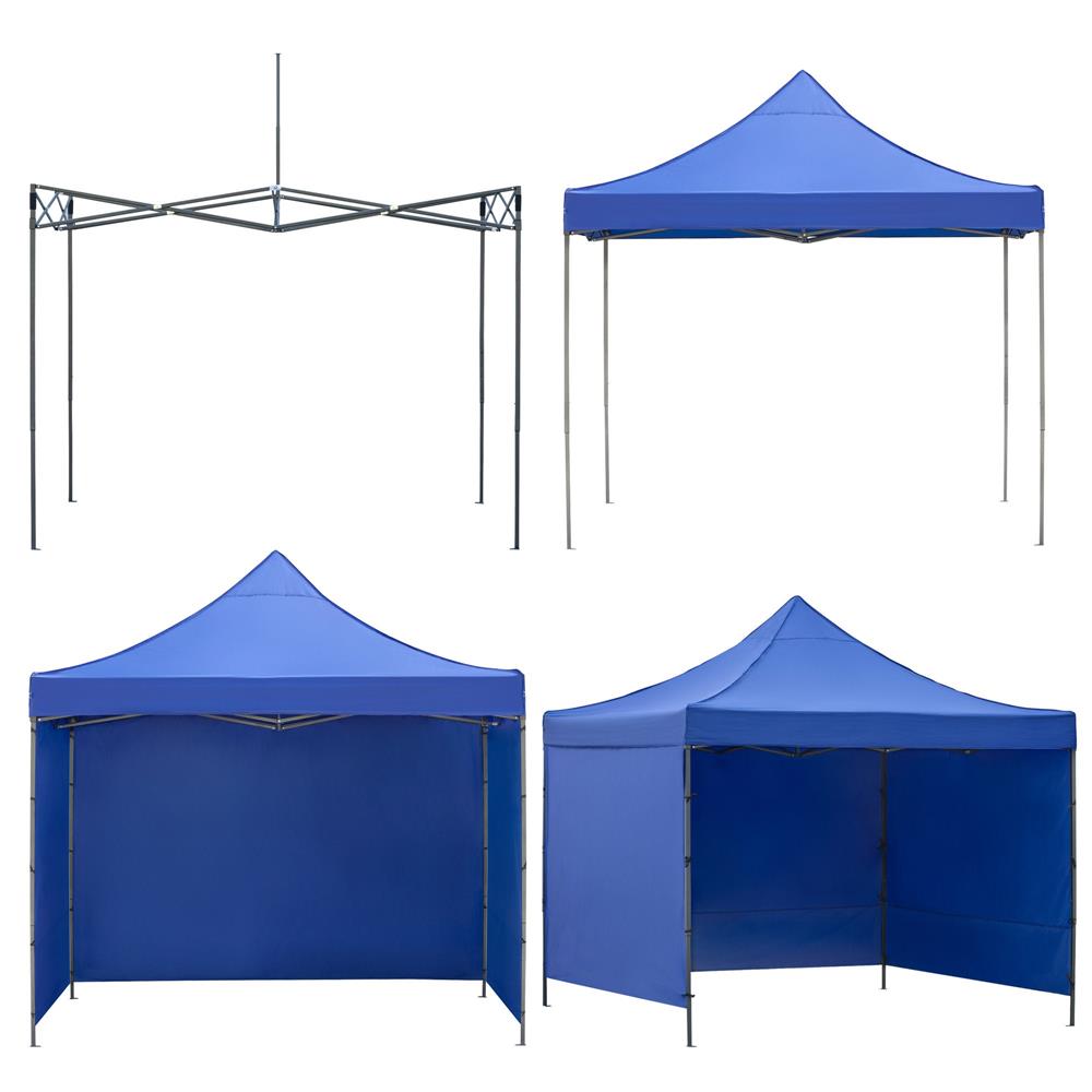 Pavilion pliabil gradina 3x3 m cu acoperis impermeabil si 3 pereti laterali, structura metalica, inaltime reglabila, albastru