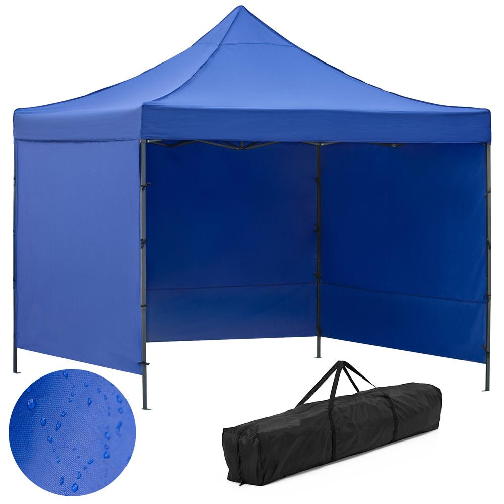 Pavilion pliabil gradina 3x3 m cu acoperis impermeabil si 3 pereti laterali, structura metalica, inaltime reglabila, albastru