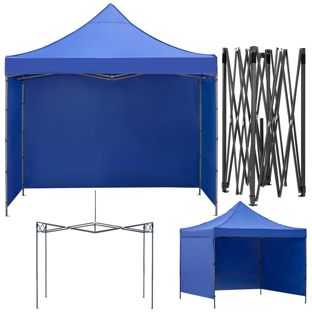 Pavilion pliabil gradina 3x3 m cu acoperis impermeabil si 3 pereti laterali, structura metalica, inaltime reglabila, albastru