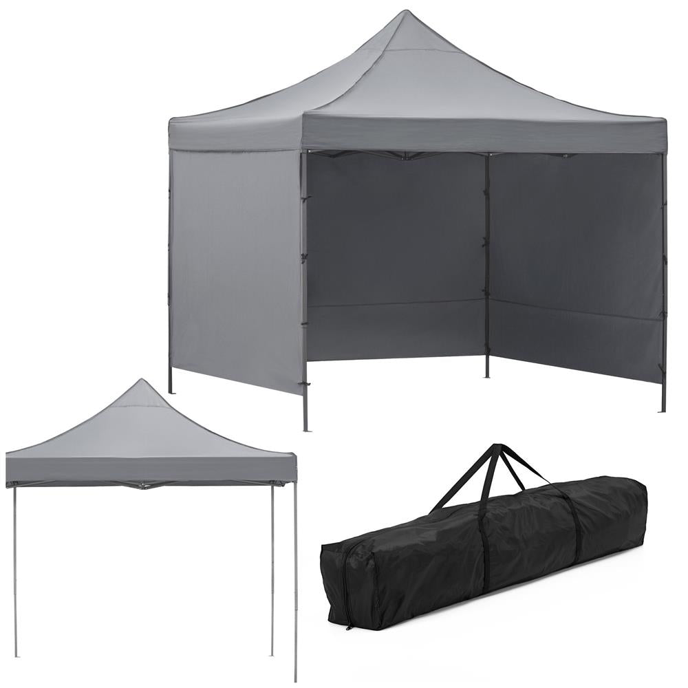 Pavilion pliabil gradina 3x3 m cu acoperis impermeabil si 3 pereti laterali, structura metalica, inaltime reglabila, gri