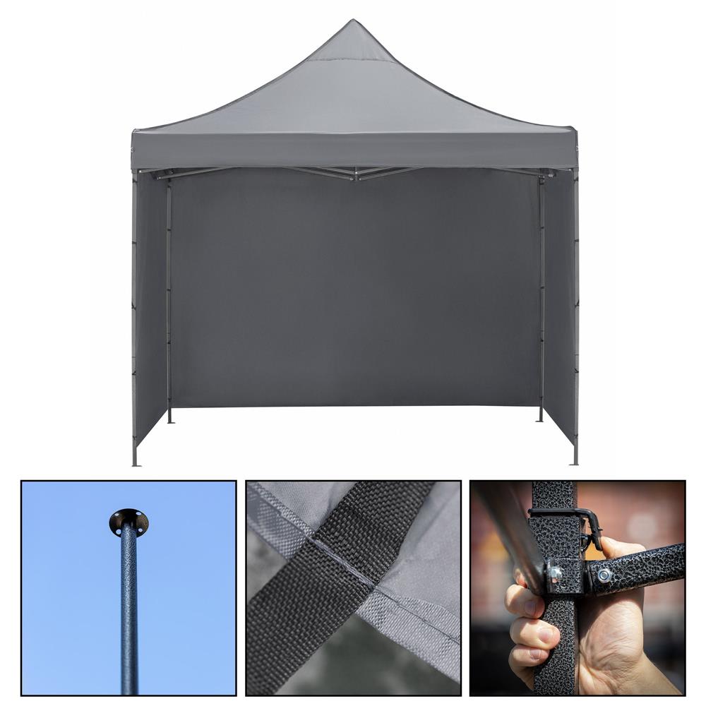 Pavilion pliabil gradina 3x3 m cu acoperis impermeabil si 3 pereti laterali, structura metalica, inaltime reglabila, gri