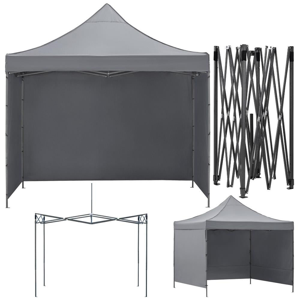 Pavilion pliabil gradina 3x3 m cu acoperis impermeabil si 3 pereti laterali, structura metalica, inaltime reglabila, gri