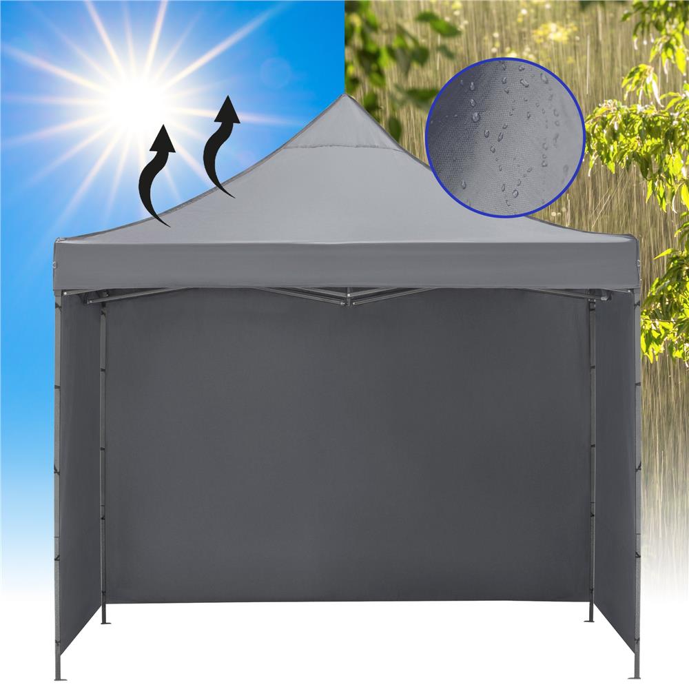 Pavilion pliabil gradina 3x3 m cu acoperis impermeabil si 3 pereti laterali, structura metalica, inaltime reglabila, gri