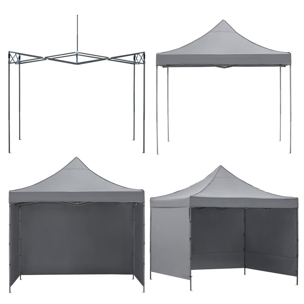 Pavilion pliabil gradina 3x3 m cu acoperis impermeabil si 3 pereti laterali, structura metalica, inaltime reglabila, gri