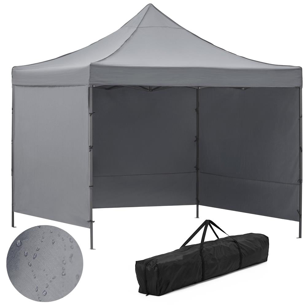 Pavilion pliabil gradina 3x3 m cu acoperis impermeabil si 3 pereti laterali, structura metalica, inaltime reglabila, gri