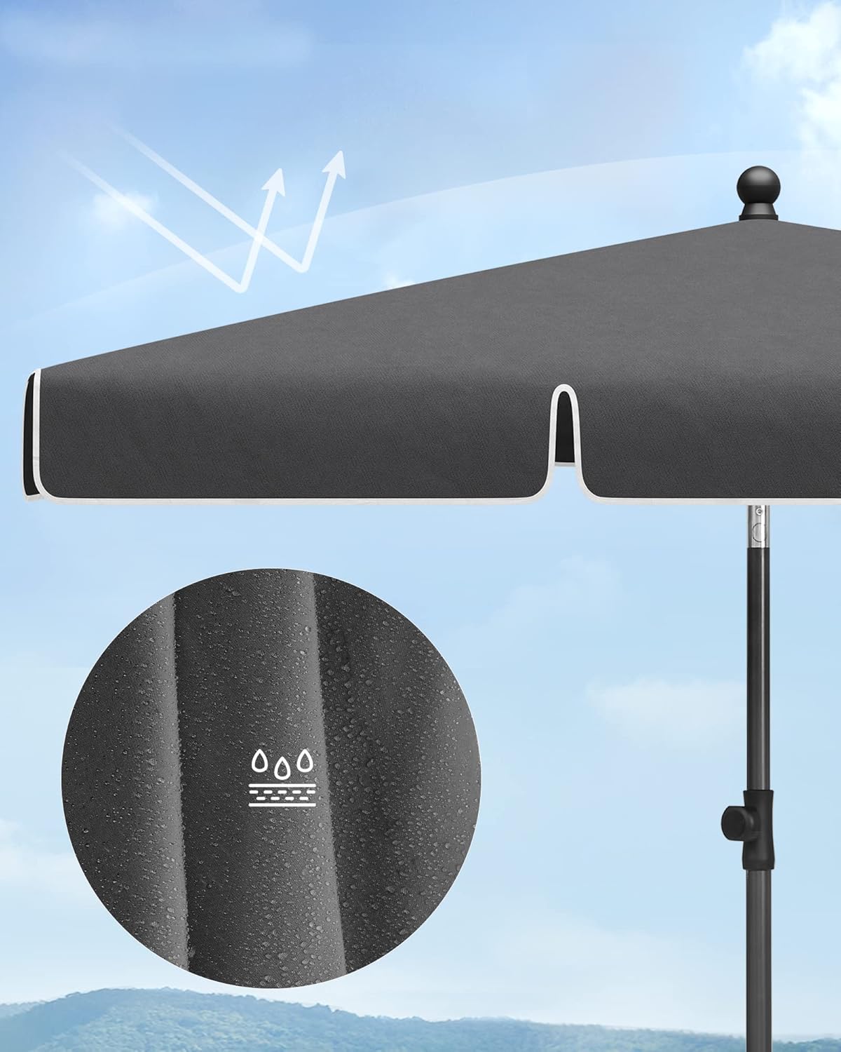 SONGMICS Umbrela terasa sau gradina reglabila, inclinare 2 directii, protectie UV UPF 50+, husa inclusa, 230x150 cm, gri