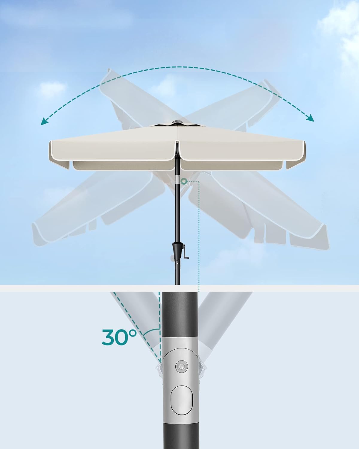 SONGMICS Umbrela de gradina cu manivela, 200x150 cm, UPF 50+, inclinare 30°, structura metalica, bej