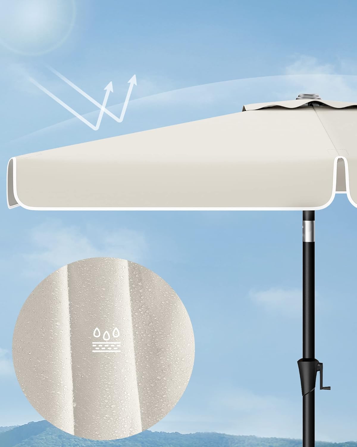 SONGMICS Umbrela de gradina cu manivela, 200x150 cm, UPF 50+, inclinare 30°, structura metalica, bej