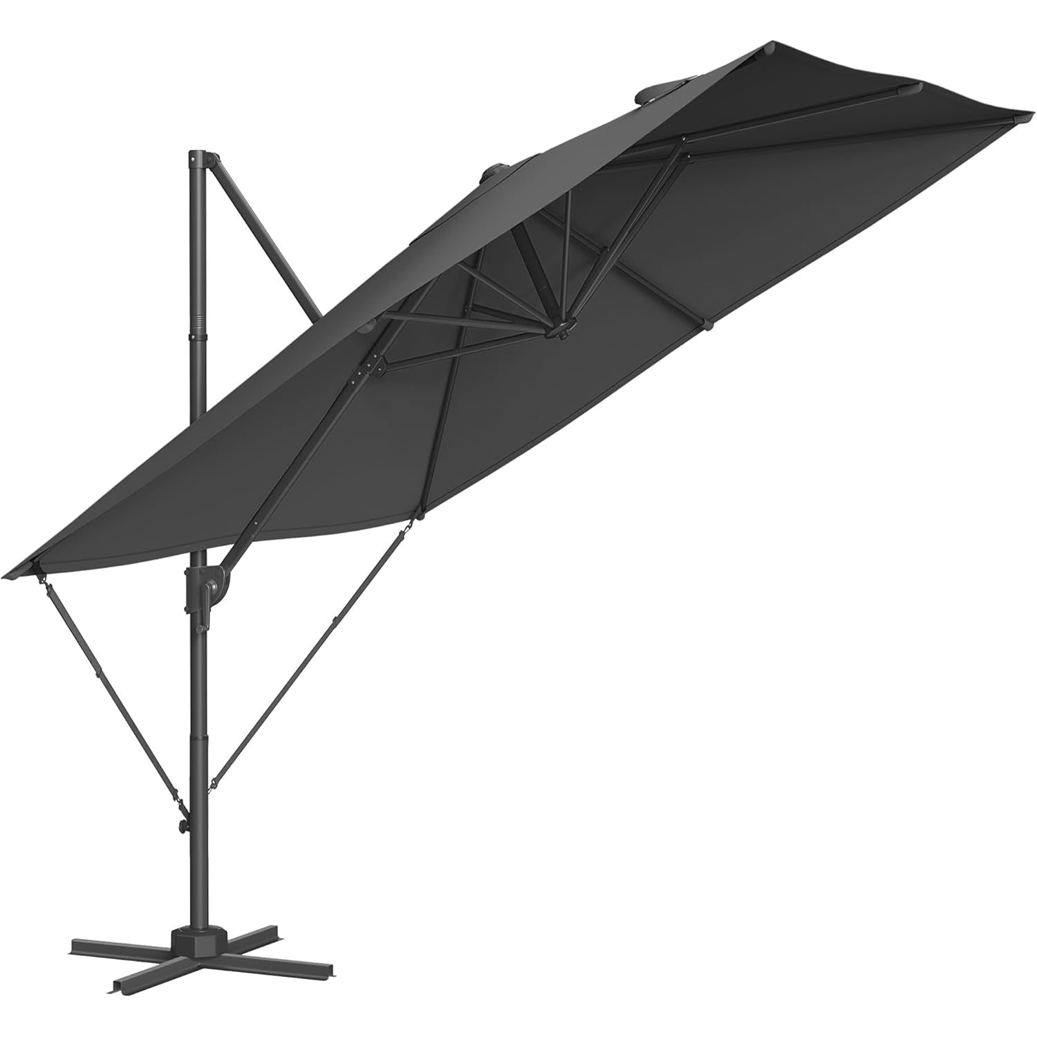 SONGMICS Umbrela de gradina cu manivela tip pendul 270x270 cm, UPF 50+, rotire 360°, inclinare reglabila, gri