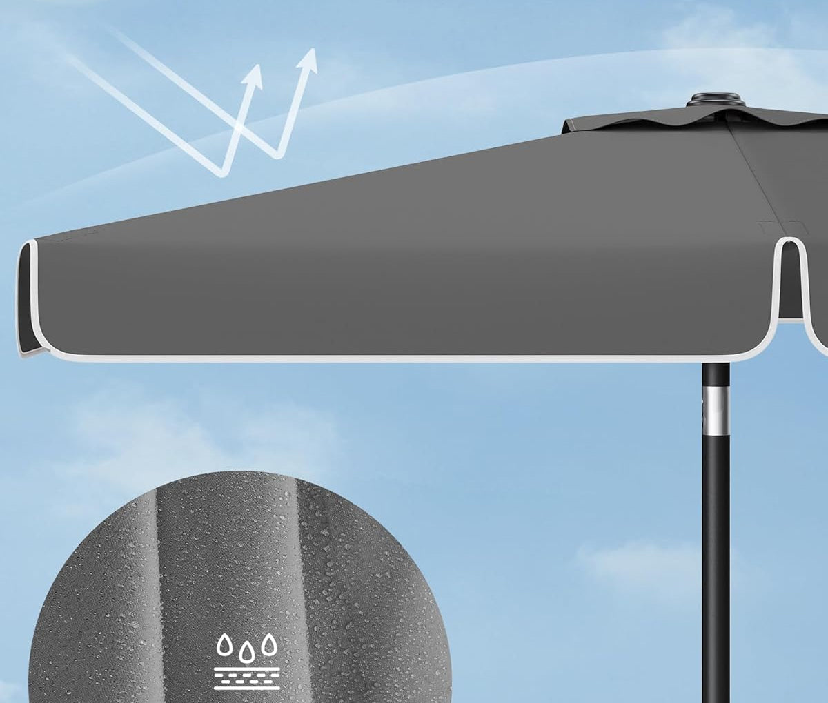 SONGMICS Umbrela de gradina cu manivela, UPF 50+, inclinare 30°, structura metalica, 300x200 cm, gri