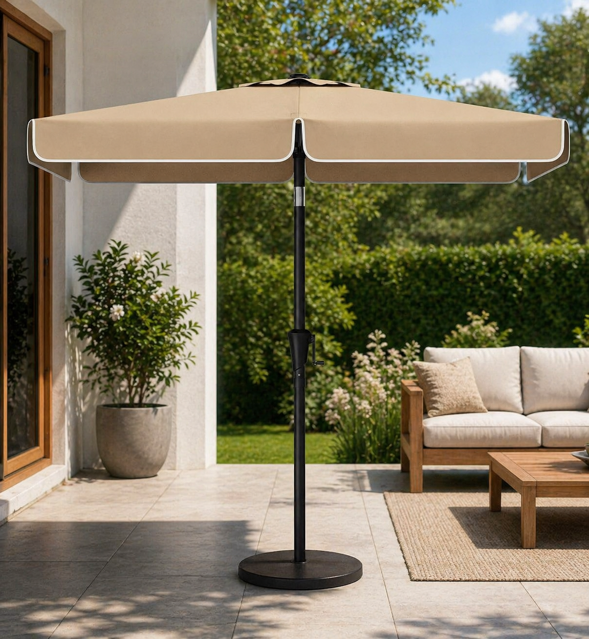 SONGMICS Umbrela de gradina cu manivela, UPF 50+, inclinare 30°, structura metalica, 300x200 cm, maro taupe