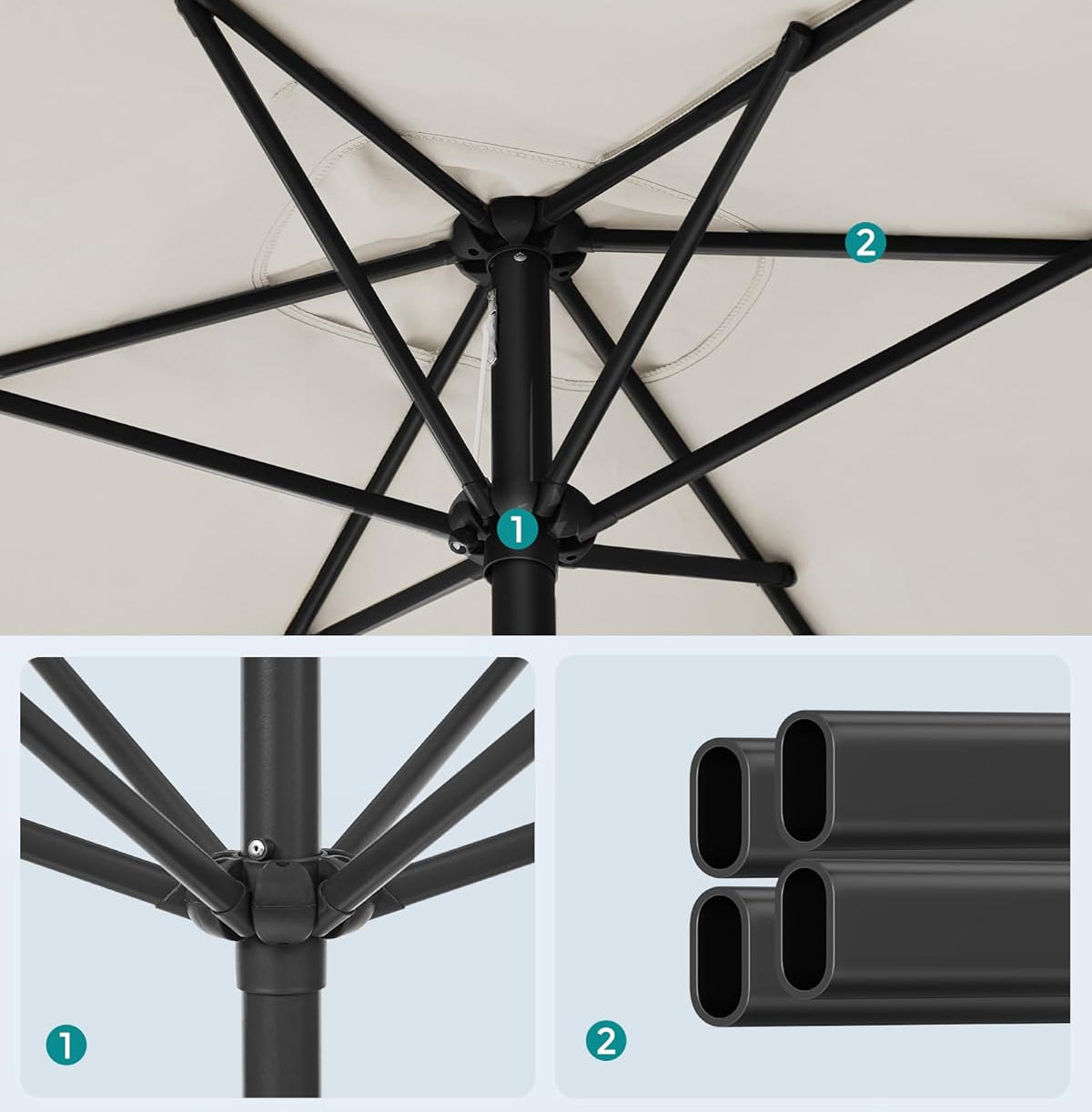 SONGMICS Umbrela de gradina cu manivela, UPF 50+, inclinare 30°, structura metalica, 300x200 cm, bej