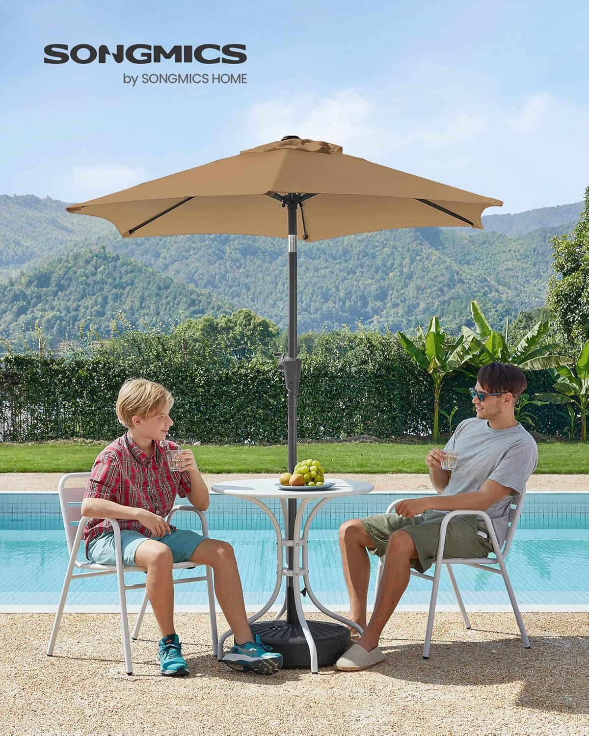 SONGMICS Umbrela de gradina 200 cm, inclinare dubla 30°, poliester UPF 50+, cadru metalic, maro taupe
