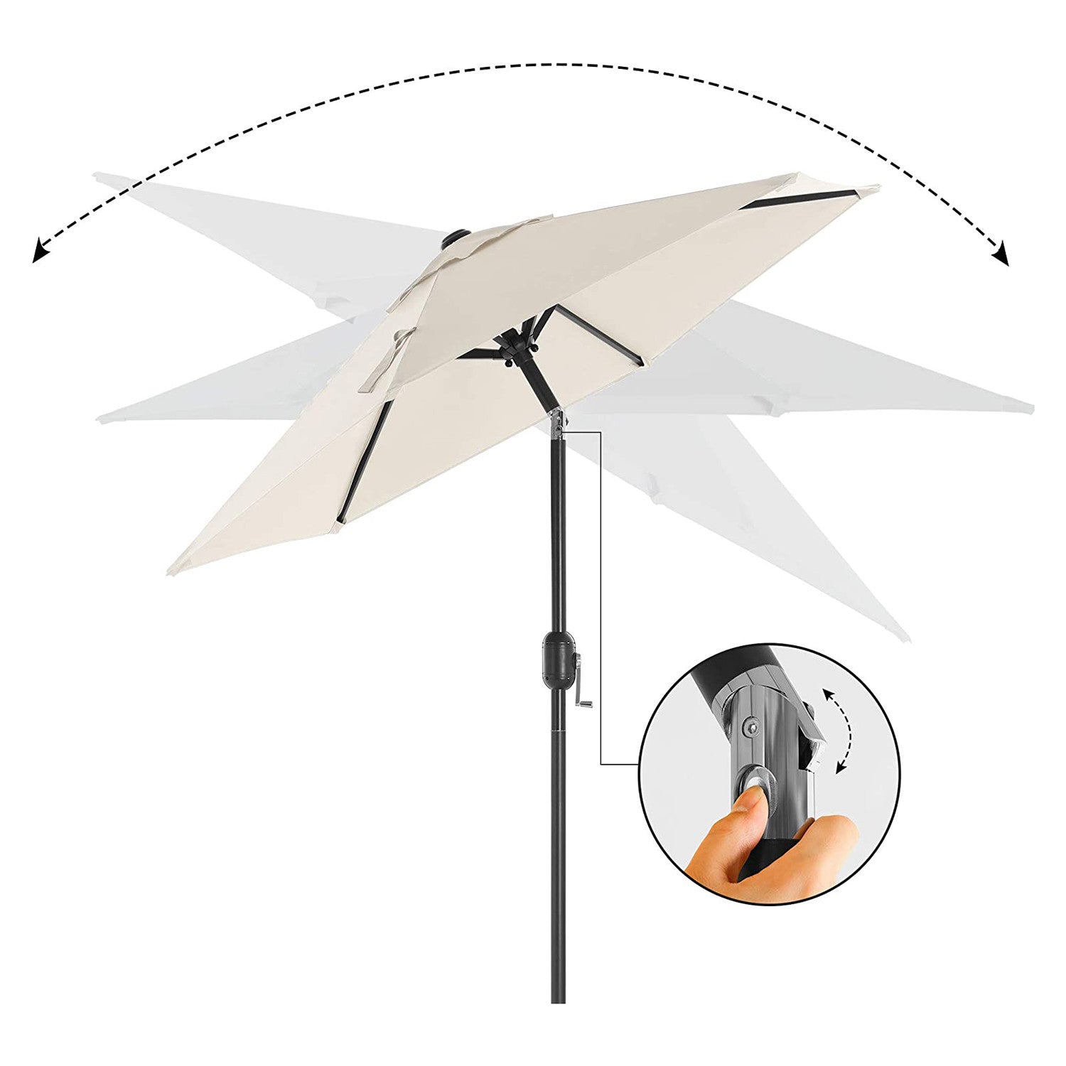 SONGMICS Umbrela de gradina 200 cm, inclinare dubla 30°, poliester UPF 50+, cadru metalic, bej