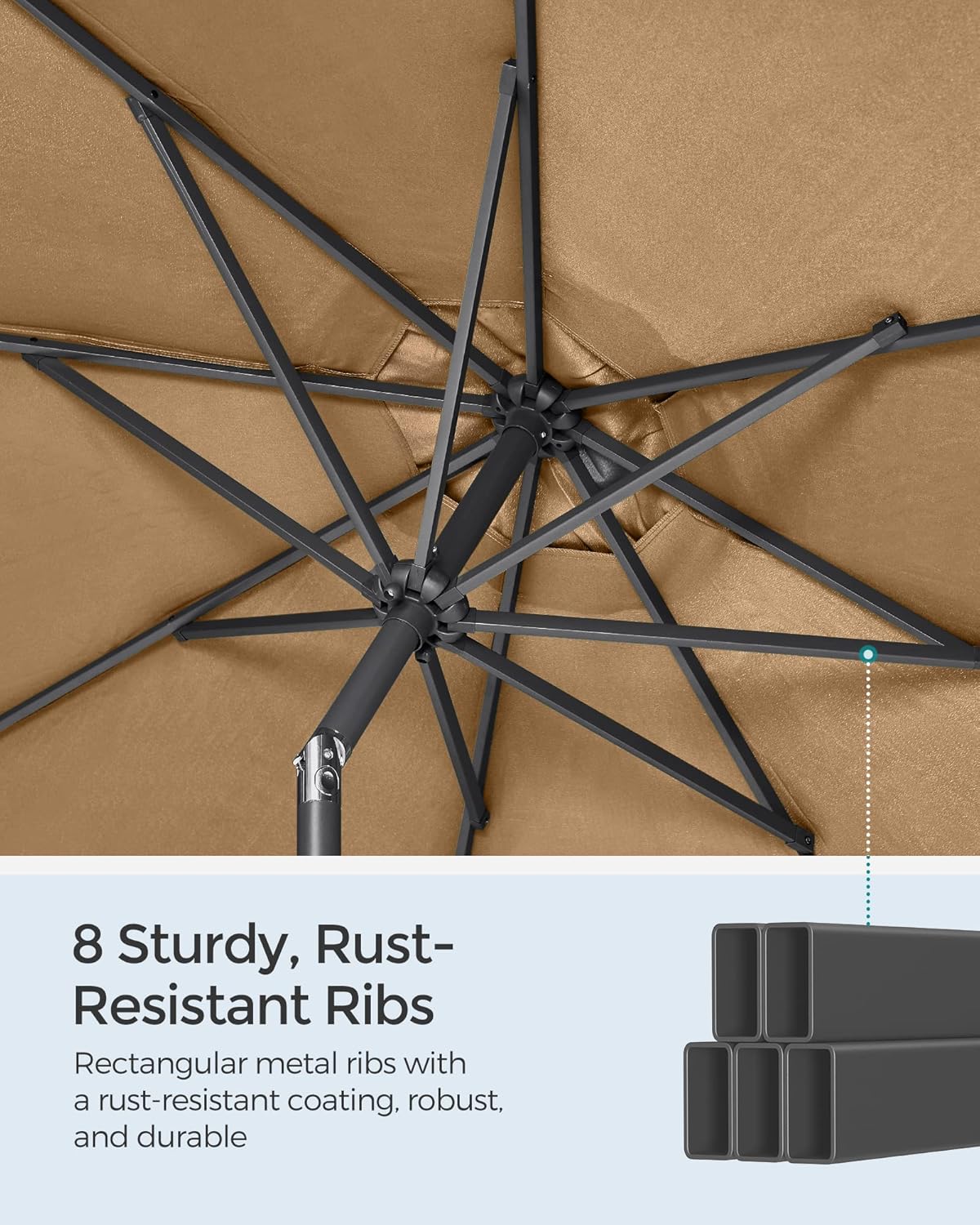 SONGMICS Umbrela de gradina, cu manivela pentru deschidere, sistem inclinare, 300cm, taupe