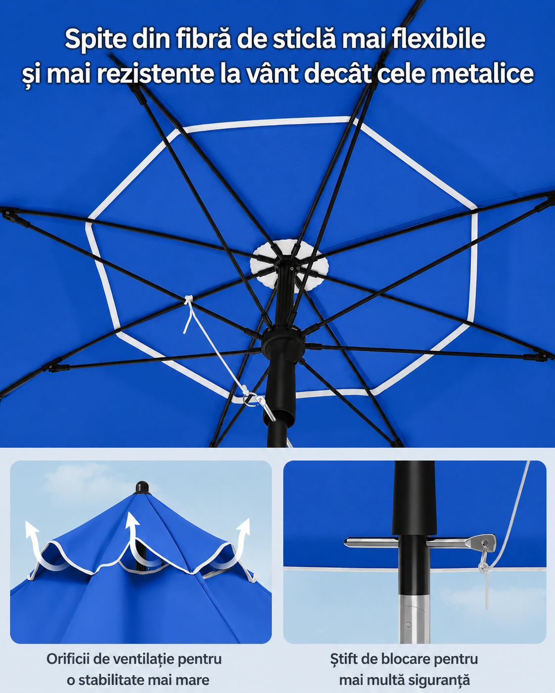SONGMICS Umbrela terasa gradina sau plaja, cu inclinare, husa, diametru 160cm, albastru