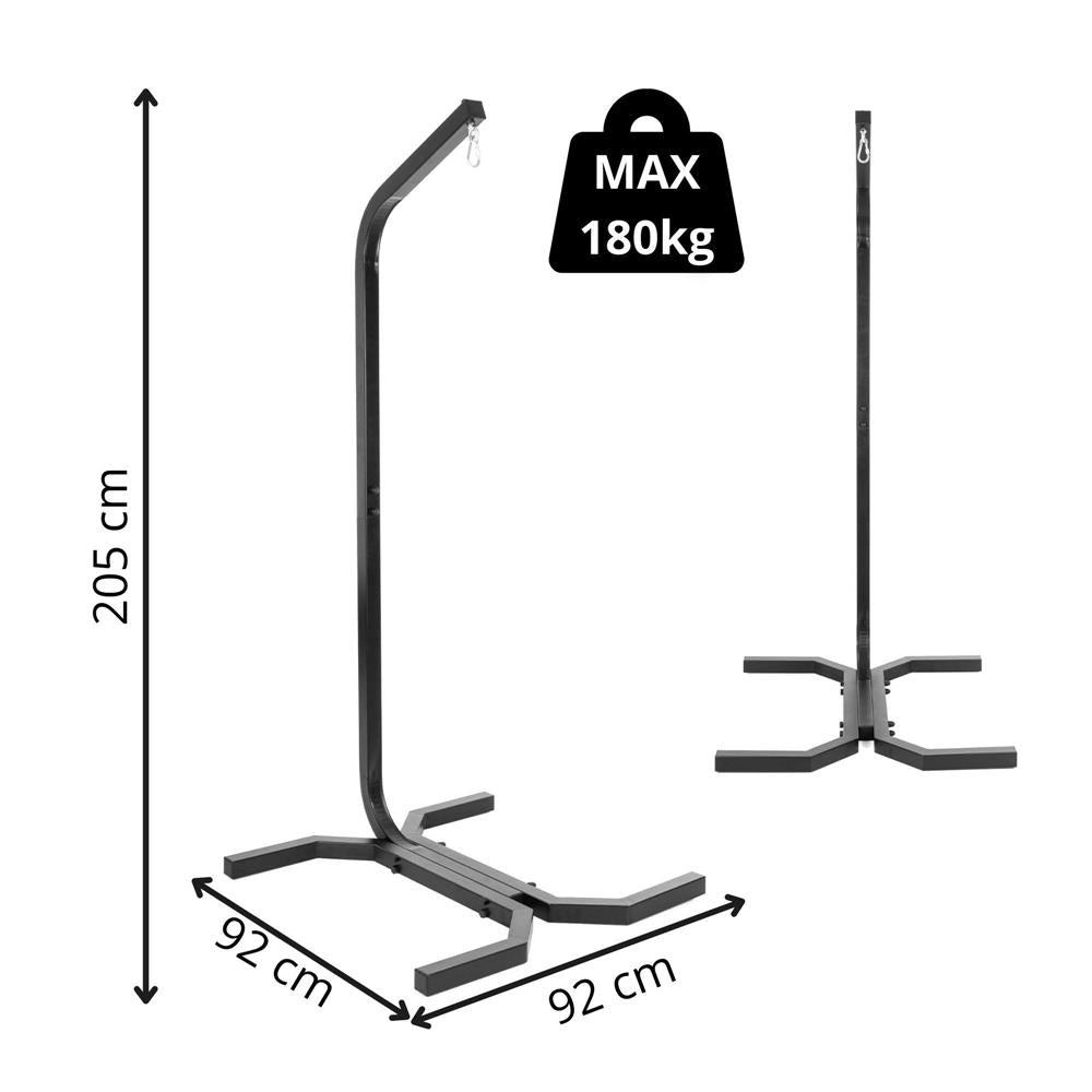 Suport leagan tip cuib sau hamac suspendat, cadru otel, maxim 180 kg, 92x92x205 cm, negru