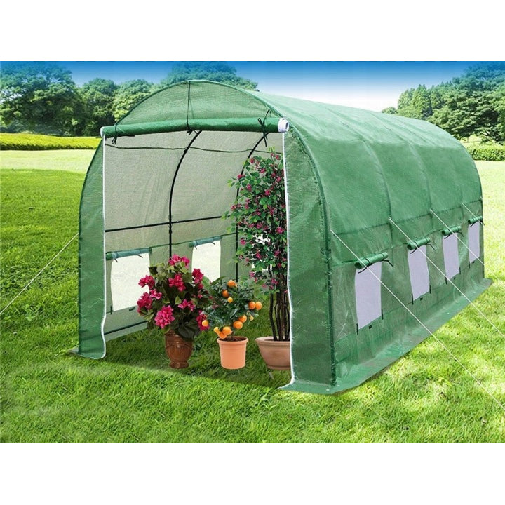 Folie pentru sera gradina 400x250x200 cm, 140 g/m², armata cu plasa, UV4, 9 ferestre, verde