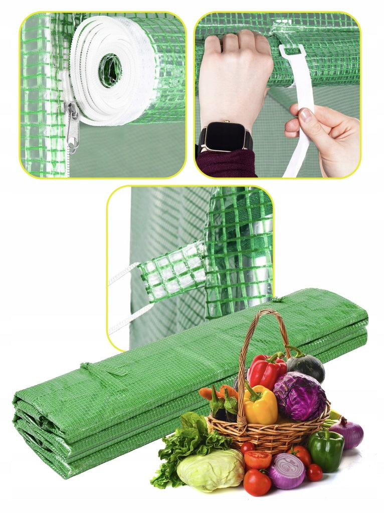 Folie pentru sera gradina 400x250x200 cm, 140 g/m², armata cu plasa, UV4, 9 ferestre, verde