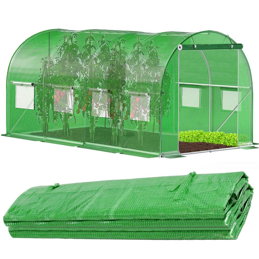 Folie pentru sera gradina 450x200x200 cm, 140 g/m², armata cu plasa, UV4, 9 ferestre, verde