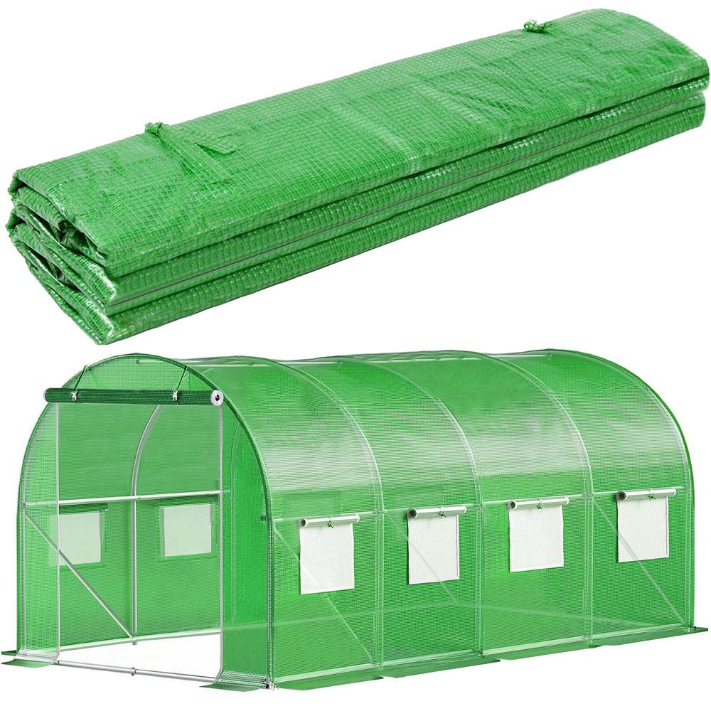 Folie pentru sera gradina 450x200x200 cm, 140 g/m², armata cu plasa, UV4, 9 ferestre, verde