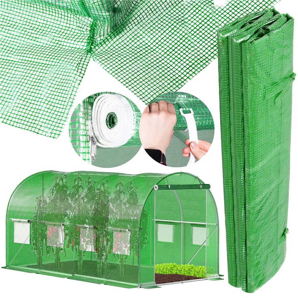 Folie pentru sera gradina 450x200x200 cm, 140 g/m², armata cu plasa, UV4, 9 ferestre, verde