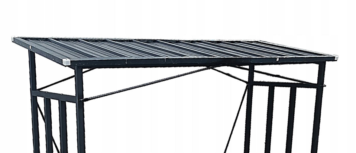 Suport depozitare lemne de foc cu acoperis ondulat, structura metalica, 185x70x185 cm, negru