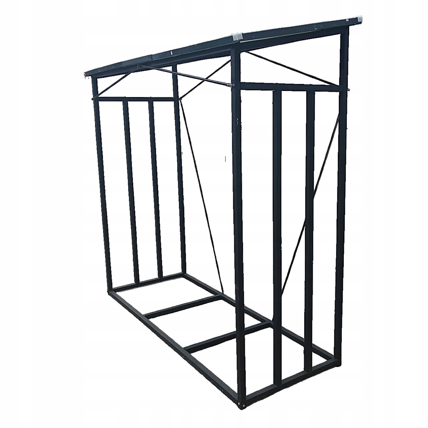 Suport depozitare lemne de foc cu acoperis ondulat, structura metalica, 185x70x185 cm, negru