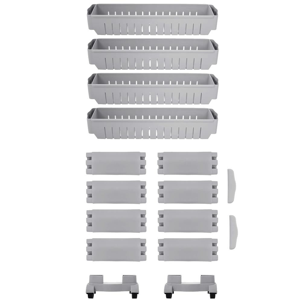 Sistem rafturi de depozitare cu roti pentru bucatarie sau baie cu 4 polite, 102x54x13 cm, gri