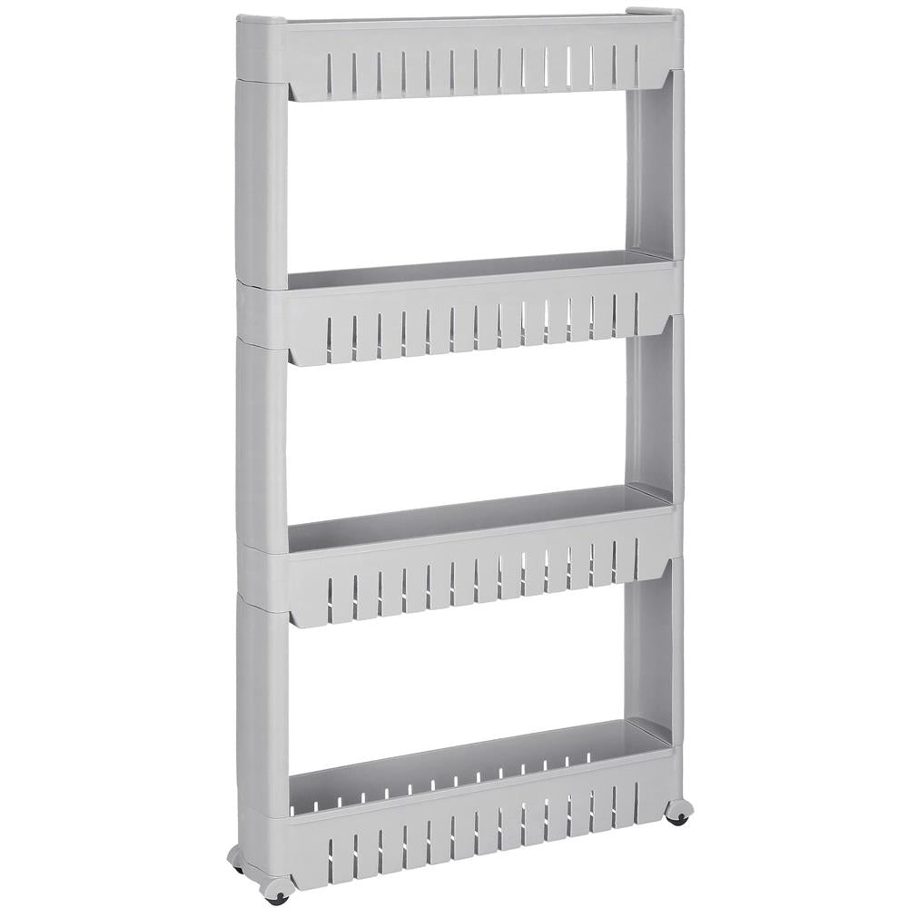 Sistem rafturi de depozitare cu roti pentru bucatarie sau baie cu 4 polite, 102x54x13 cm, gri