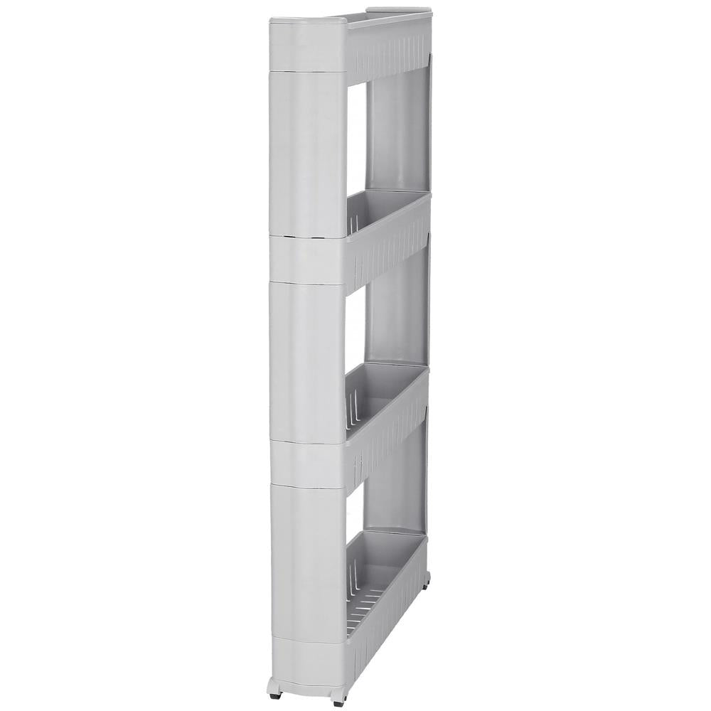 Sistem rafturi de depozitare cu roti pentru bucatarie sau baie cu 4 polite, 102x54x13 cm, gri