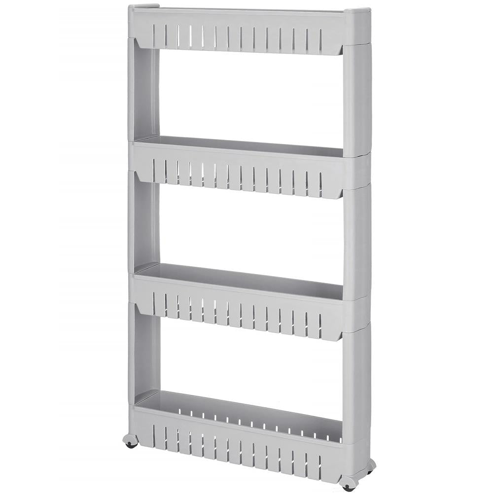 Sistem rafturi de depozitare cu roti pentru bucatarie sau baie cu 4 polite, 102x54x13 cm, gri