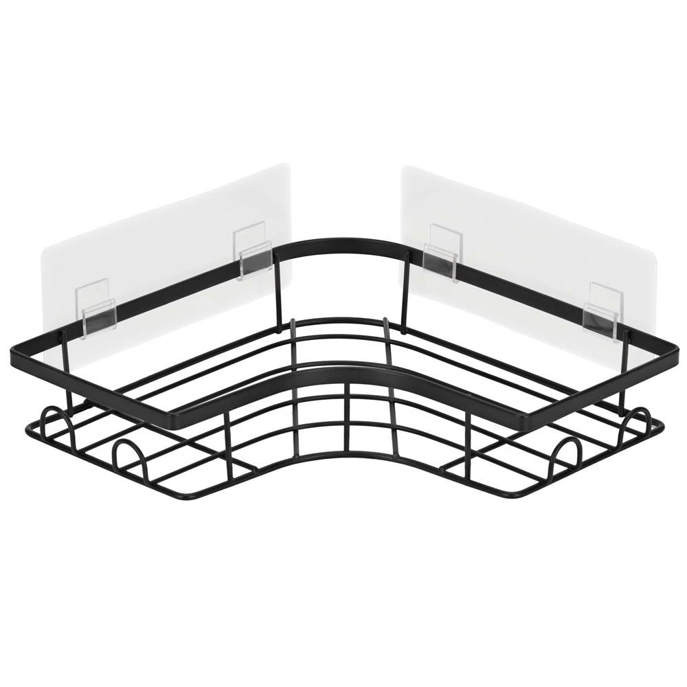 Set 2 polite de colt pentru dus, metalice cu montaj autoadeziv, inox, negru