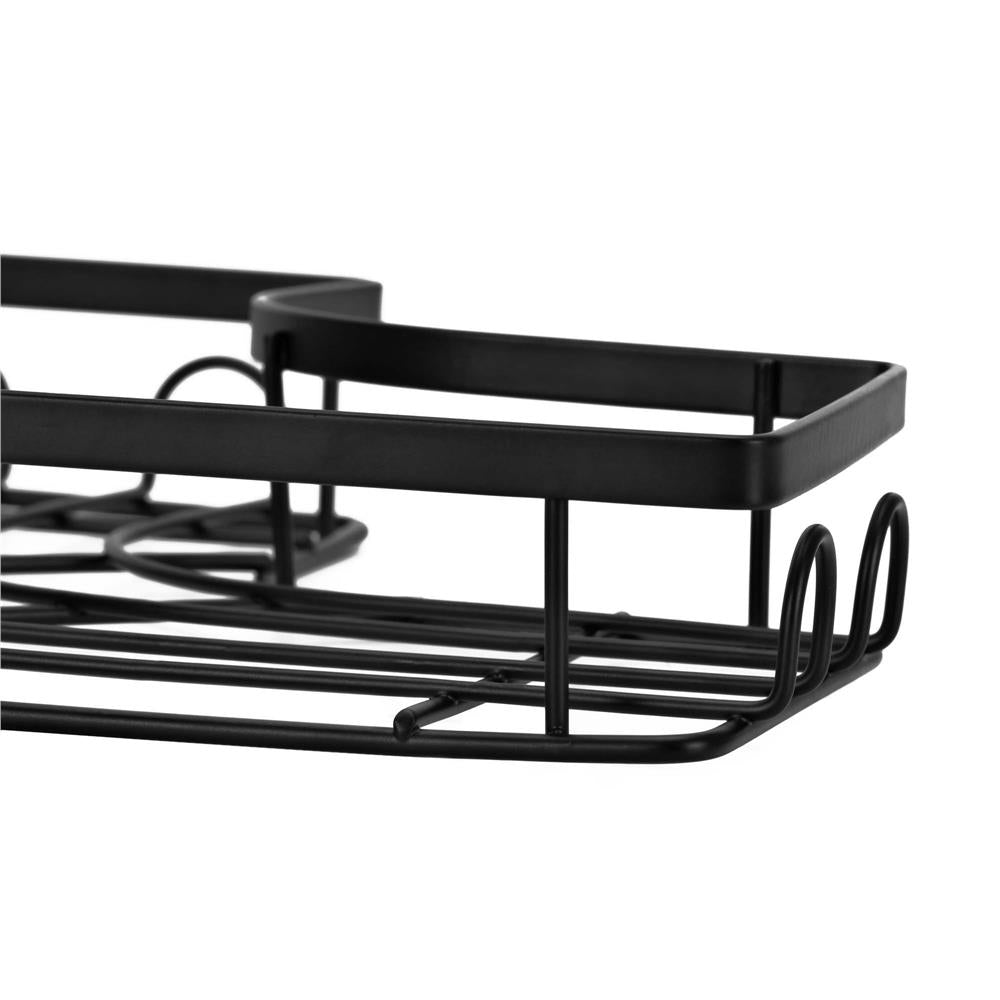 Set 2 polite de colt pentru dus, metalice cu montaj autoadeziv, inox, negru
