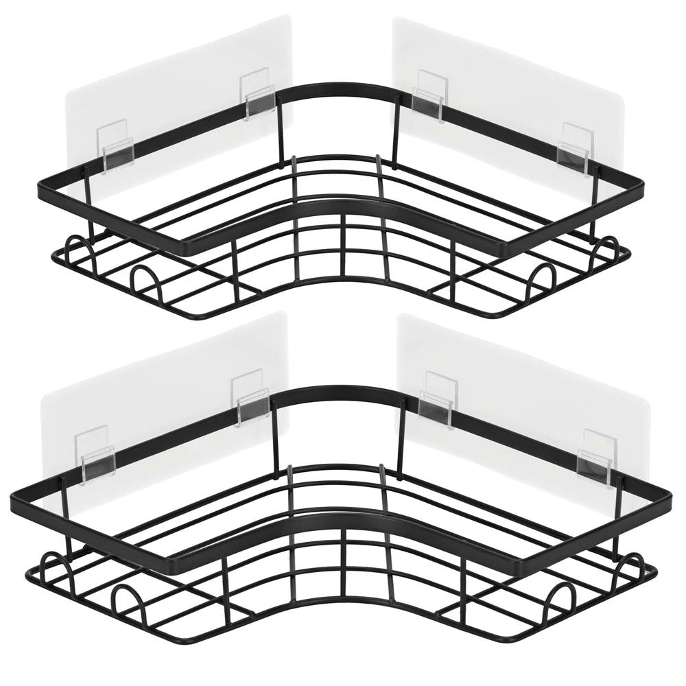 Set 2 polite de colt pentru dus, metalice cu montaj autoadeziv, inox, negru