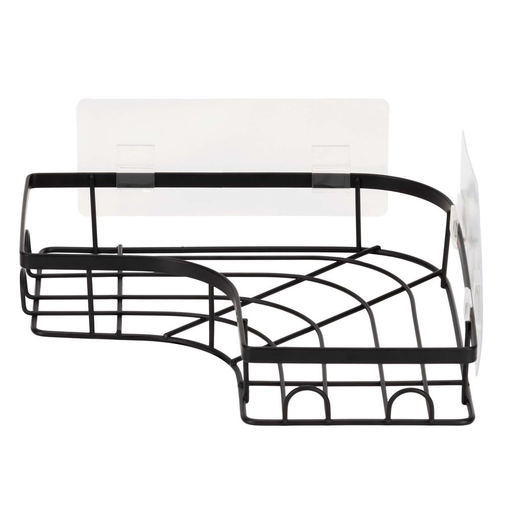 Set 2 polite de colt pentru dus, metalice cu montaj autoadeziv, inox, negru