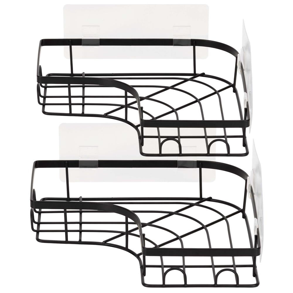 Set 2 polite de colt pentru dus, metalice cu montaj autoadeziv, inox, negru
