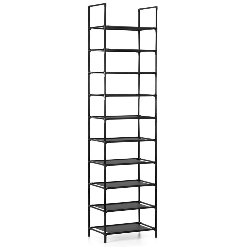 Raft pantofi inalt cu 10 polite, structura metalica si rafturi textile, 45x28x178 cm, negru