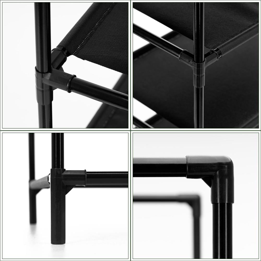 Raft pantofi inalt cu 10 polite, structura metalica si rafturi textile, 45x28x178 cm, negru