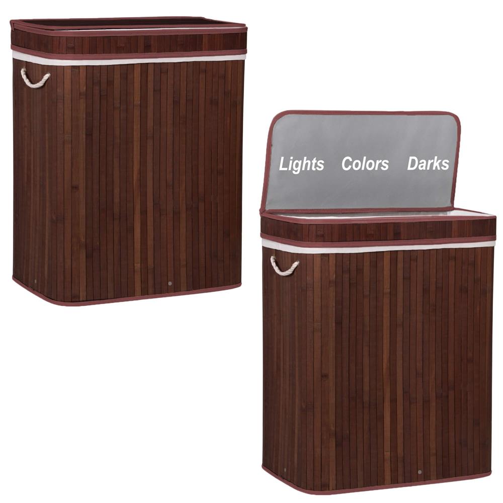 Cos de rufe cu capac si 3 compartimente, sac textil detasabil, 100 litri, 51x32x63 cm, maro