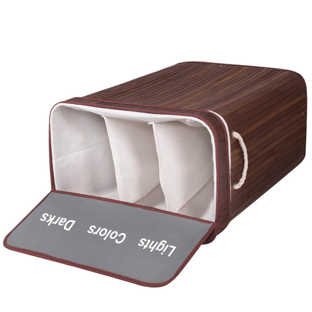 Cos de rufe cu capac si 3 compartimente, sac textil detasabil, 100 litri, 51x32x63 cm, maro
