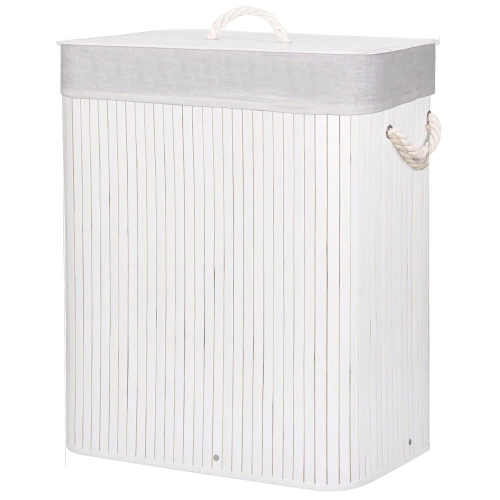 Cos de rufe cu capac si 2 compartimente, sac textil detasabil, 100 litri, 52x33x63 cm, alb si bej
