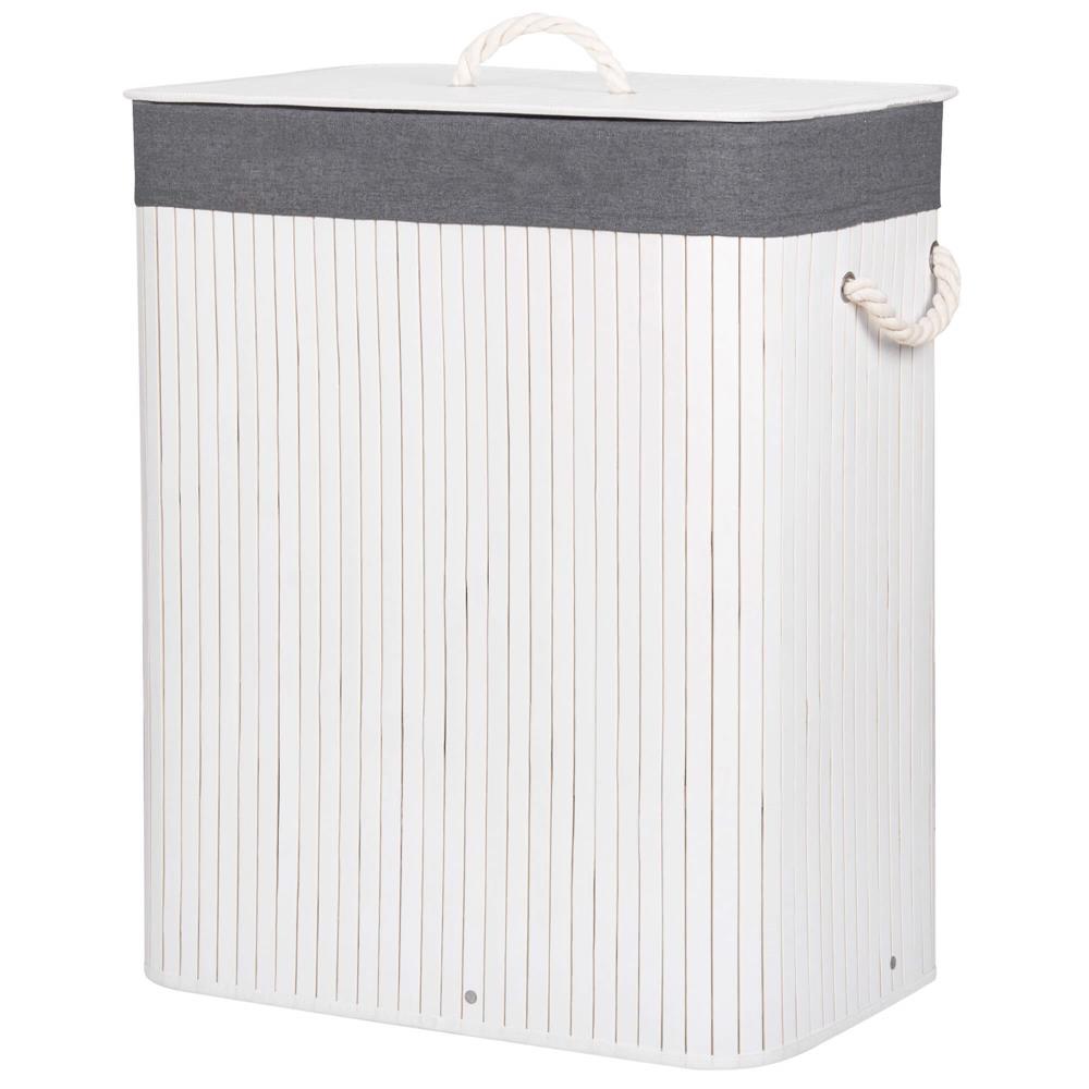 Cos de rufe cu capac si 2 compartimente, sac textil detasabil, 100 litri, 52x33x63 cm, alb si gri